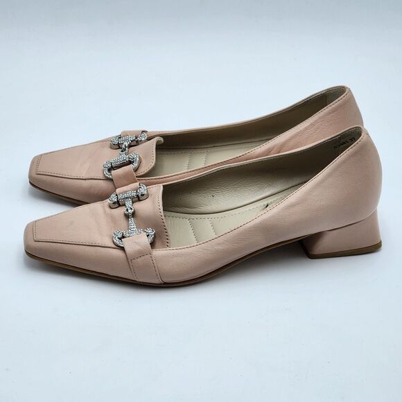 Napoleoni Italian Leather Pointed Nude Block Heels Size 37 - Picture 4 of 8